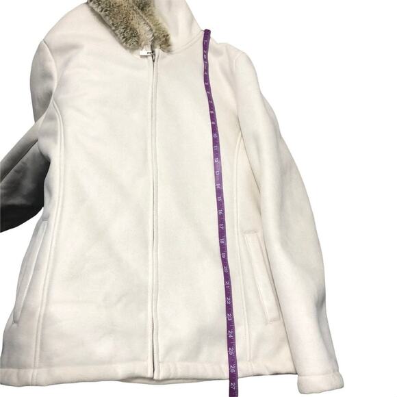 New York & Company Fur Hood Jacket Large Cream Polyester Acrylic blend - Picture 8 of 9